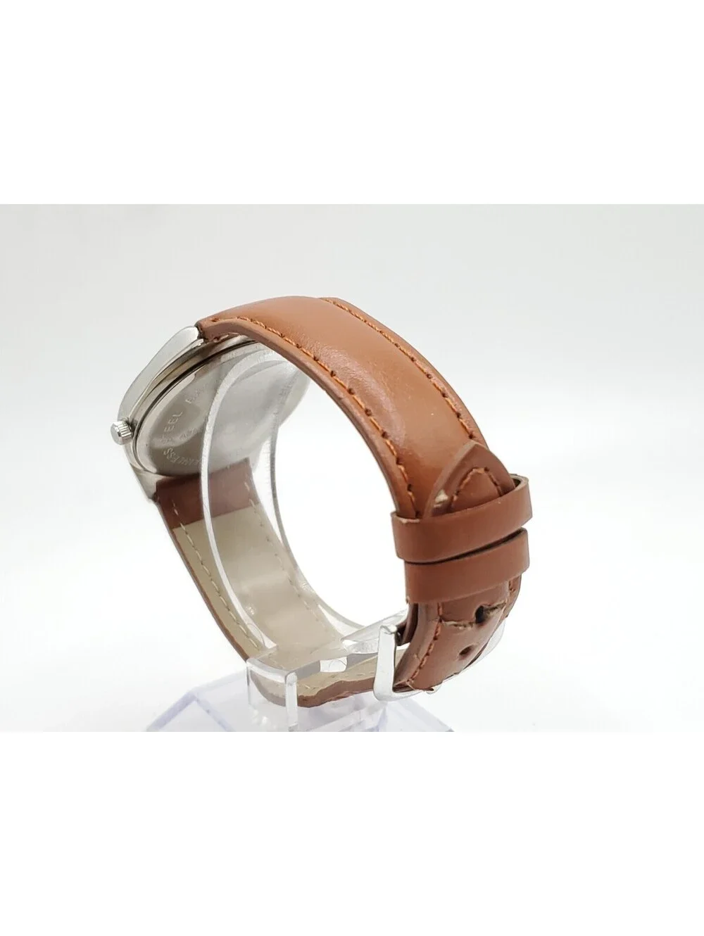 PCA Wristwatch Brown Leather Band Analog Quartz Wrist Watch New Battery 34mm